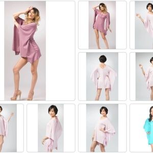 Women's Blue Cotton Mini Dress .Beach Cover-Up. Pink Blouse  KHL-EM26